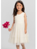 Pleated Tulle Tea Length Tiered Skirt Flower Girl Dress